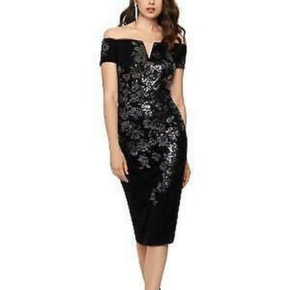 XSCAPE Womens Petite Lace Sequin Sheath Dress, Size 6P - Picture 3 of 5